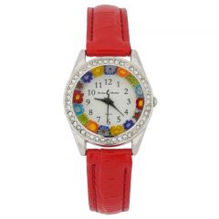 Venetian Crystals Murano Glass Watch With Leather Band - Red