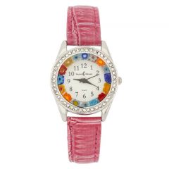 Venetian Crystals Murano Glass Watch With Leather Band - Pink