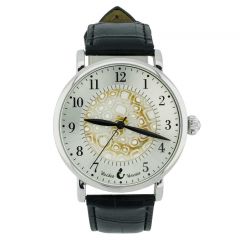 Murano Glass Men's Millefiori Watch With Leather Band - White and Black