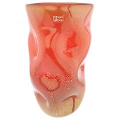 Murano Art Glass Wavy Vase - Red Gold