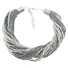 Gloriosa 24 Strand Seed Bead Murano Bracelet - Silver Grey