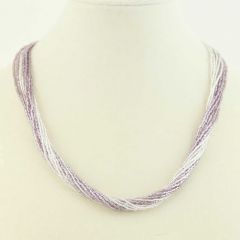 Gloriosa 12 Strand Seed Bead Murano Necklace - Silver Purple