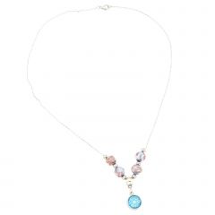 Gianna Murano Glass Millefiori Pendant Necklace - Aqua Blue