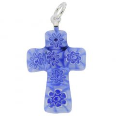 Blue Millefiori Small Cross Pendant