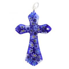 Blue Millefiori Elegant Cross Pendant