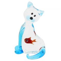 Murano Glass Cat With Fish In Belly