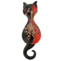 Murano Glass Cat Pendant - Black and Red