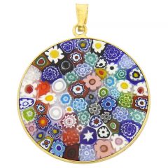Large Millefiori Pendant "Multicolor" in Gold-Plated Frame 32mm