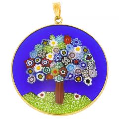 Large Millefiori Pendant "Tree Of Life" in Gold-Plated Frame 36mm