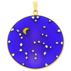 Large Millefiori Pendant "Starry Night" in Gold-Plated Frame 36mm