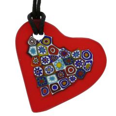 Matte Millefiori Heart Necklace - Red