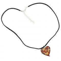 Murano Glass Tender Heart Necklace Red Swirls