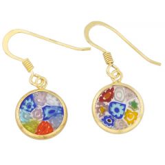 Millefiori Round Dangle Earrings "Multicolor" Small - Gold