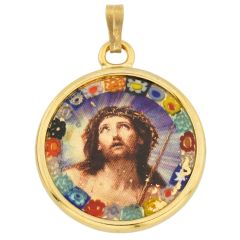 Murano Glass Millefiori Pendant - Jesus in Thorn Crown