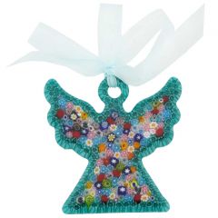 Murano Glass Hanging Angel Christmas Ornament with Ribbon - Seafoam Green