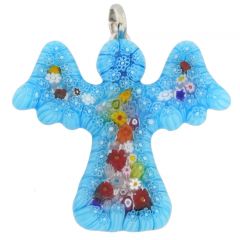 Murano Glass Millefiori Angel Pendant - Aqua Blue