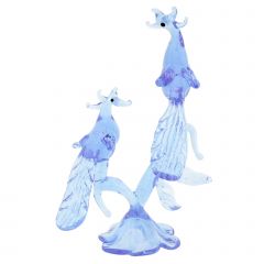Murano Glass Peacocks On a Branch - Blue