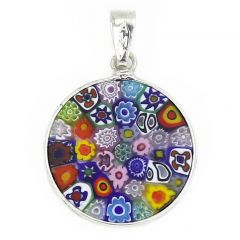 Small Millefiori Pendant "Multicolor" in Silver Frame 18mm