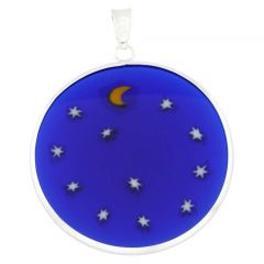 Large Millefiori Pendant "Starry Night" in Silver Frame 32mm