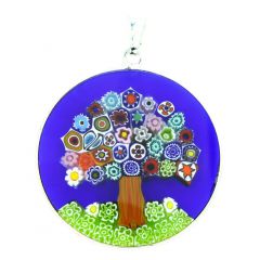 Large Millefiori Pendant "Tree Of Life" in Silver Frame 32mm