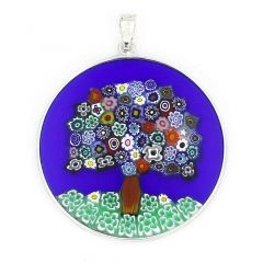 Large Millefiori Pendant "Tree Of Life" in Silver Frame 36mm