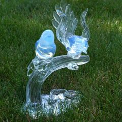 Vintage Murano Glass Two Opalescent Birds On A Branch by Renato Anatra