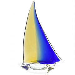 Murano Glass Large Sailboat - Amber Blue