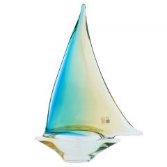Murano Glass Large Sailboat - Amber Aqua