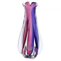 Murano Glass Sommerso Ribbed Bud Vase - Rose and Blue