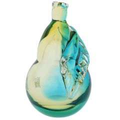 Murano Glass Pear - Amber Aqua