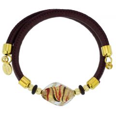 Delizia Murano Glass Leather Bracelet - Burgundy