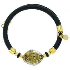 Delizia Murano Glass Leather Bracelet - Black