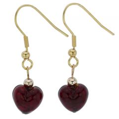 Small Murano Heart Earrings - Ruby Red