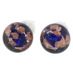 Murano Ball Stud Earrings - Sparkling Navy Blue