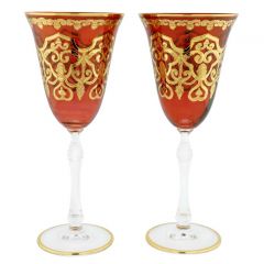 Set Of Two Murano Glass Wine Glasses - Red