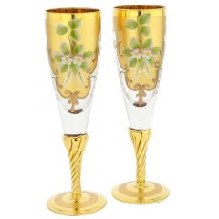 Set Of Two Figaro Murano Glass Champagne Flutes 24K Gold Leaf - Transparent