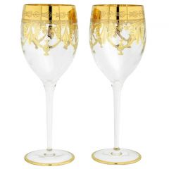 Set Of Two Murano Glass Wine Glasses - Transparent Gold