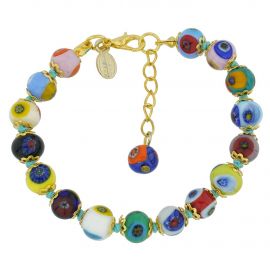 Venetian Murano Glass Bead Green Millefiori Flower Square Bracelet 7-8 inches Fashion Jewelry 