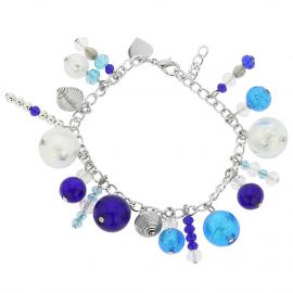 Cobalt Blue and Aventurina Authentic Murano Glass Beaded Bracelet 7 1/2 Inches with 1 1/4 inch Extender, Gold Tone Clasp and Murano Tag
