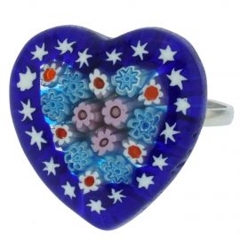 White & Blue Love Hearts Square Murano Glass Millefiori & Silver Cufflinks. Red 
