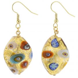 Dangle Drop Genuine Murano Glass Jewelry Cobalt Blue and Orange Colors
