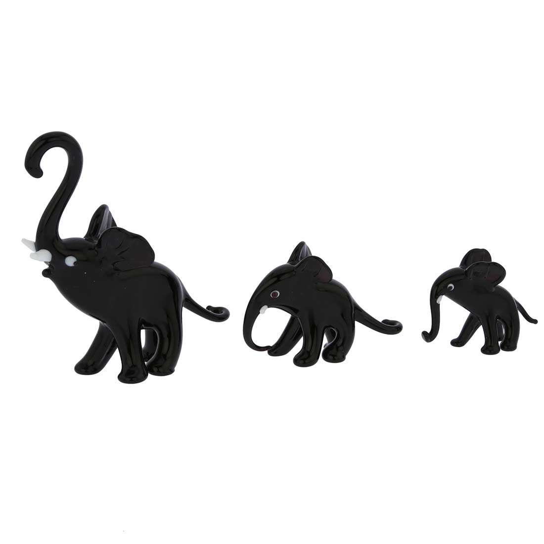 Murano Glass Elephant Family - Black