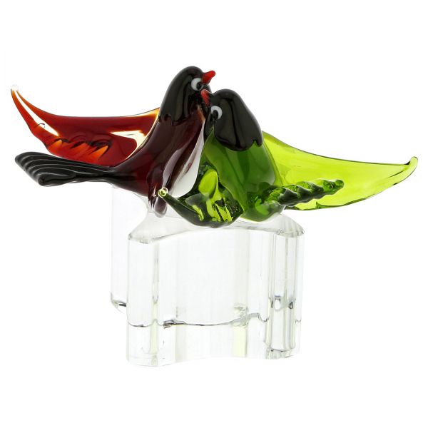 Murano Glass Love Birds - Red and Green