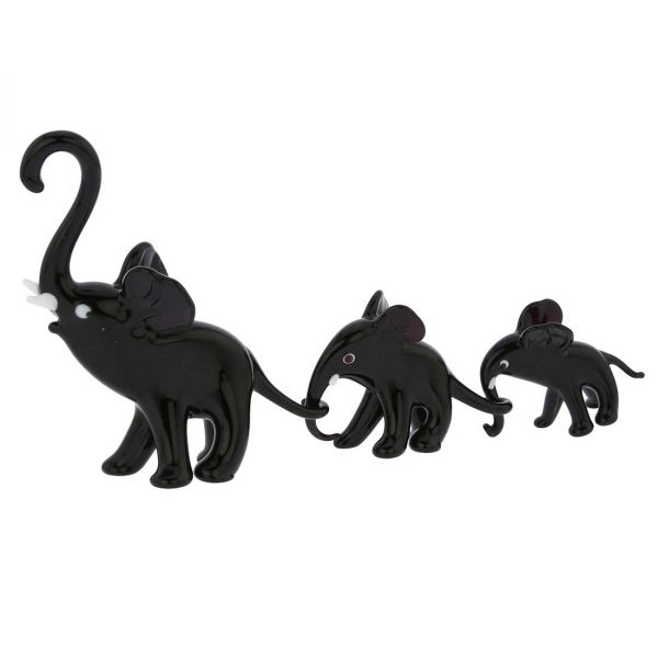 Murano Glass Elephant Family - Black