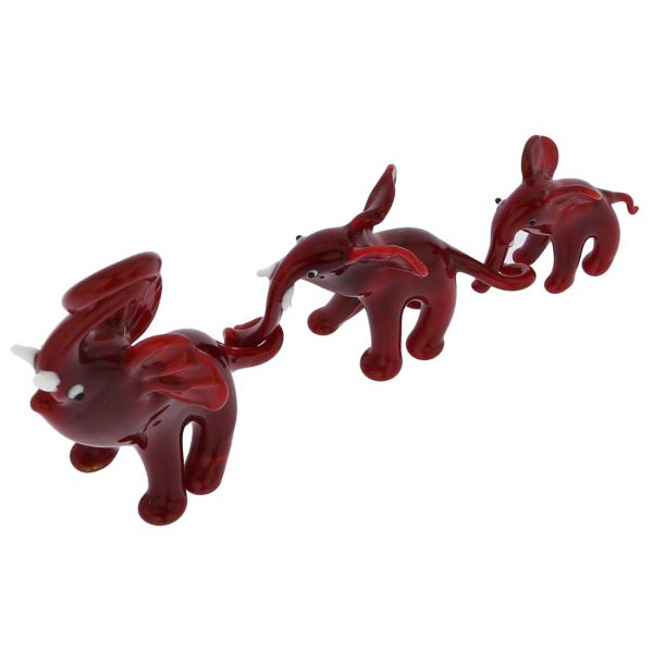 Murano Glass Elephant Family - Red