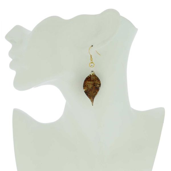 Golden Brown Sparkle Leaf-Shaped Earrings