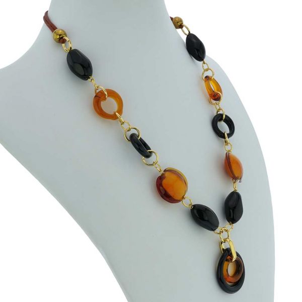 Saturn Murano Glass Necklace - Black And Topaz