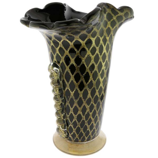 Murano Glass Golden Net Vase - Black