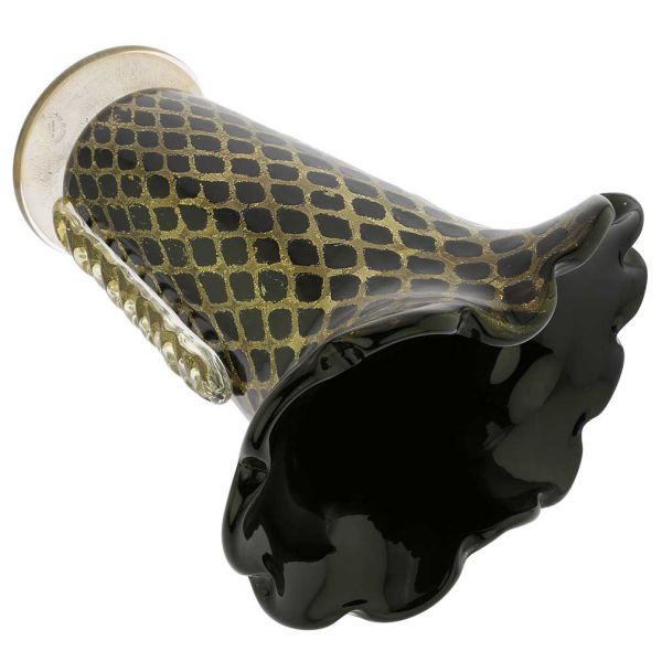 Murano Glass Golden Net Vase - Black