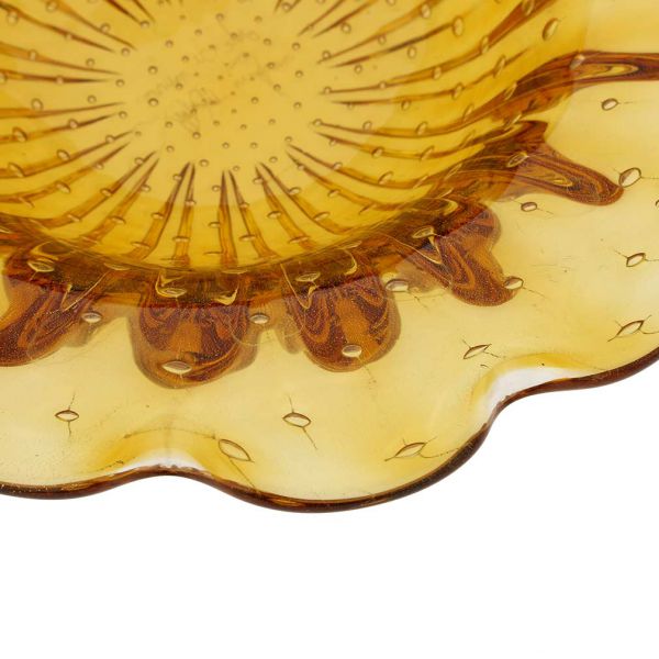 Murano Glass Bullicante Leaf Bowl - Golden Brown
